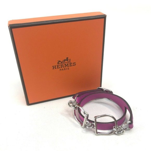 HERMES Accessories Etrie de Bourtour Double Bracelet Veau Swift Purple/Silver HW - Picture 2 of 8